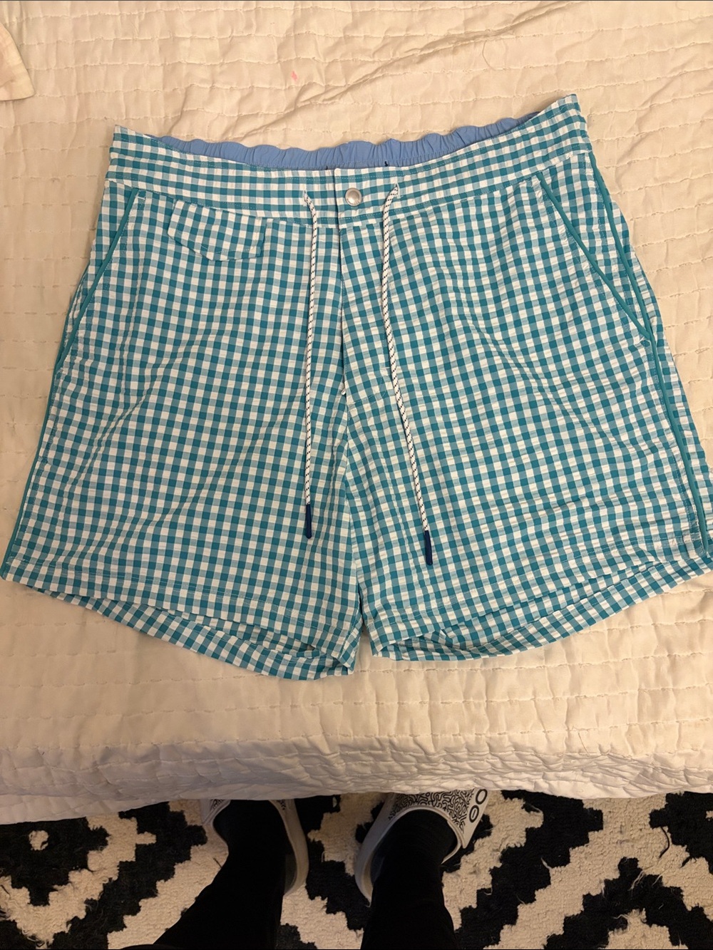 Men's Bonobos Aqua Gingham 5” Stretch Swim Trunks
